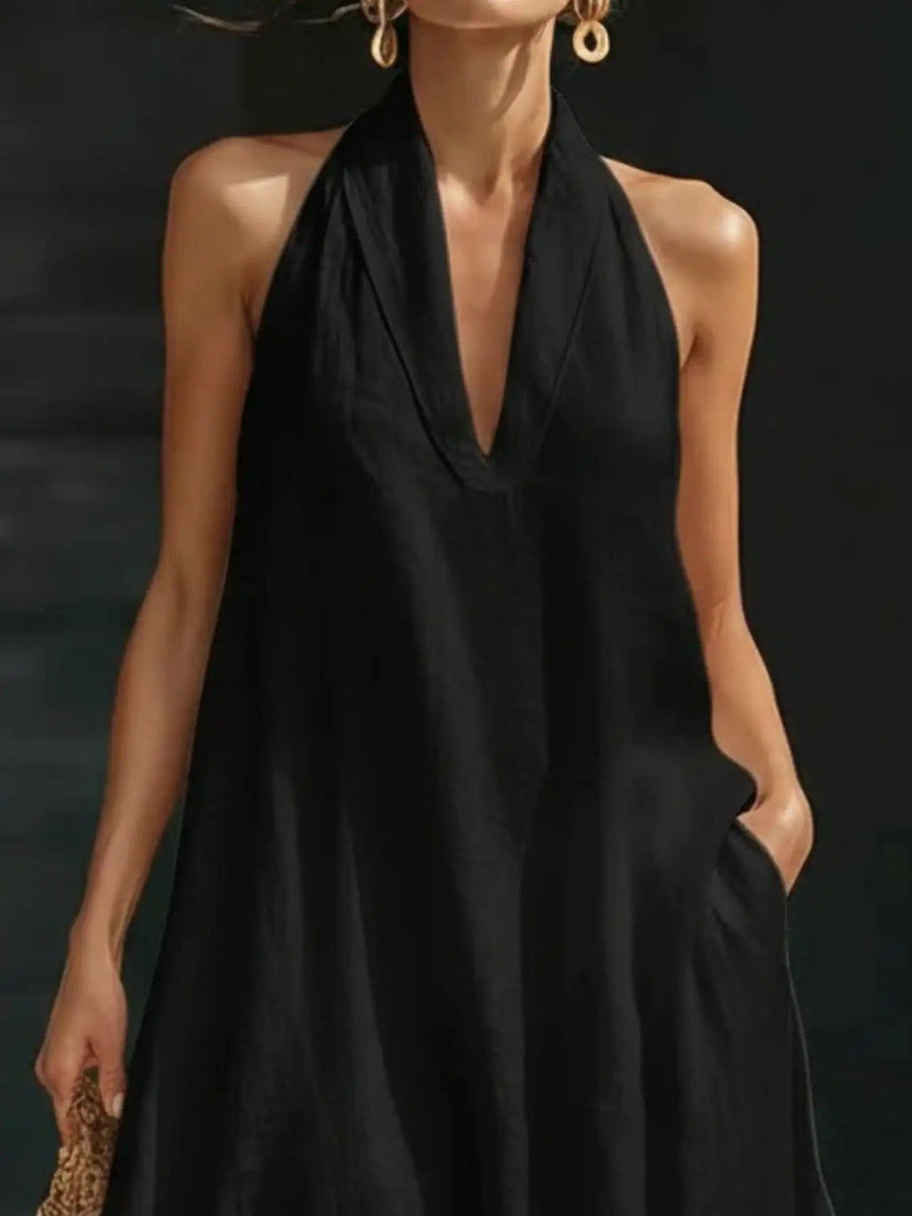 Halter Neck Maxi Dress with Pockets Trendsi