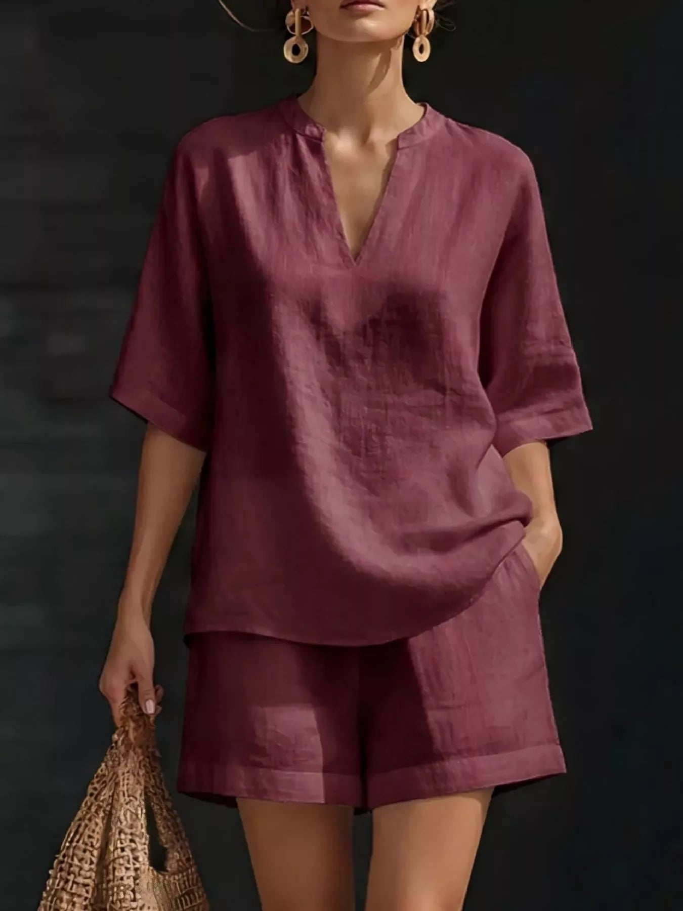 Women's Shorts Set – Notched Collar Two-Piece