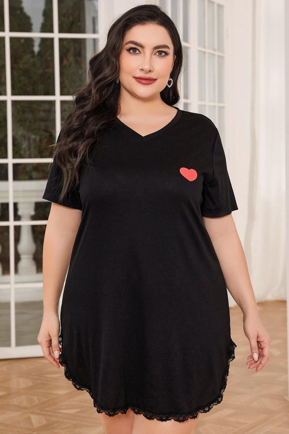 Women's Plus Size Lace Trim V-Neck Night Dress