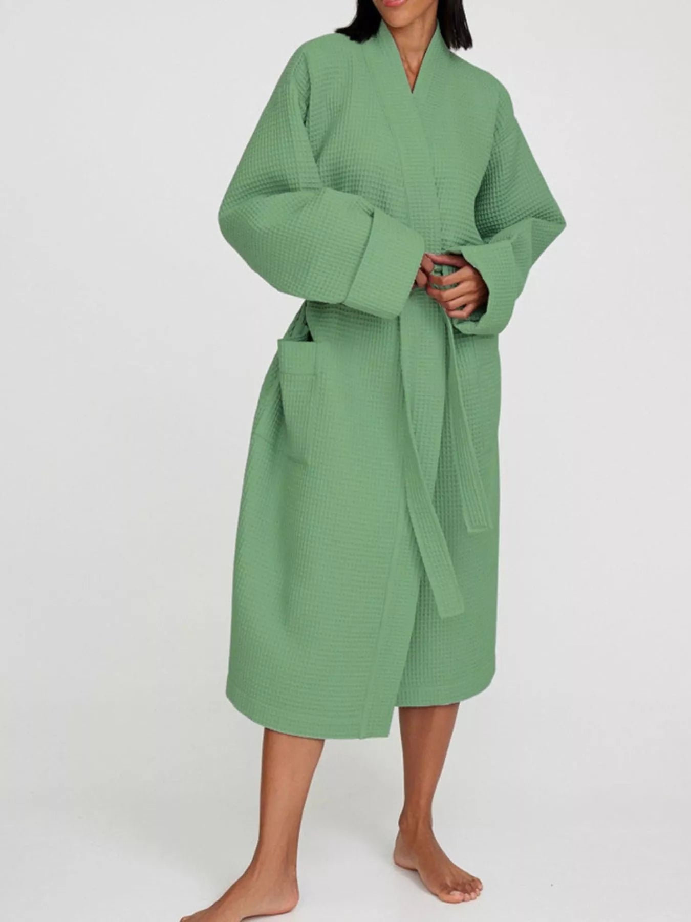 Women's Loungewear Nightgown – Waffle Knit Tie Waist