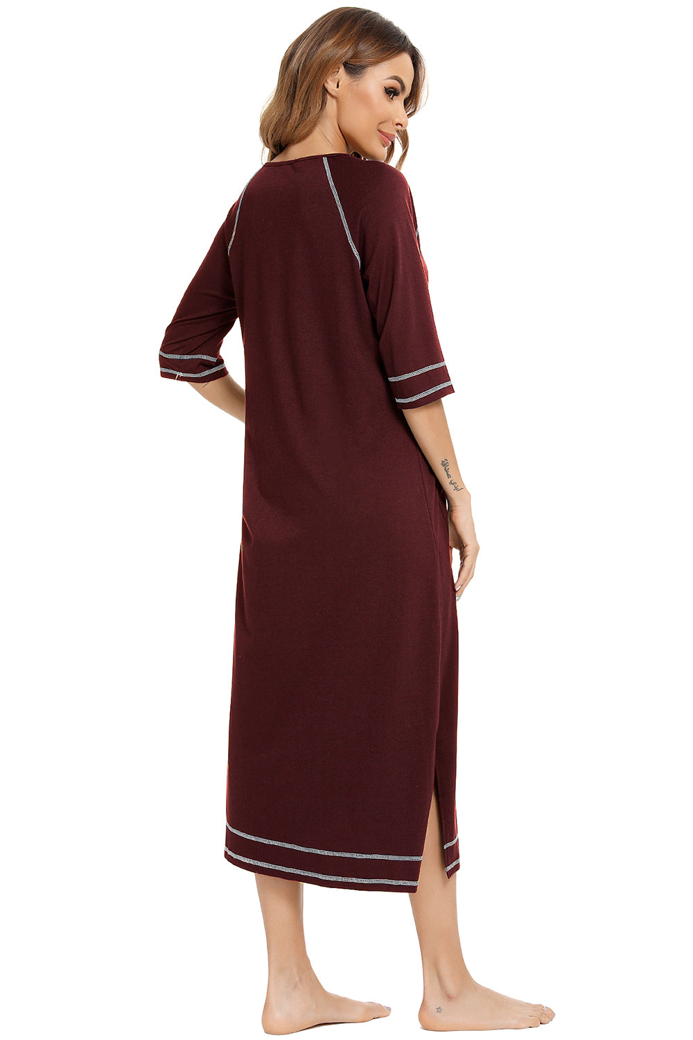 Women's Night Dress with Zip Front & Pockets