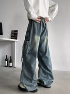 Men's Plus Size Loose Fit Cargo Jeans with Drawstring