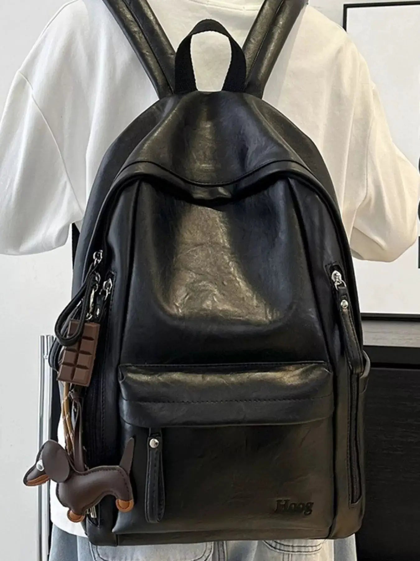 PU Leather Textured Backpack Bag With Front Pocket — Parfymia