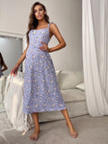 Women's Midi Dress – Printed Tie Shoulder