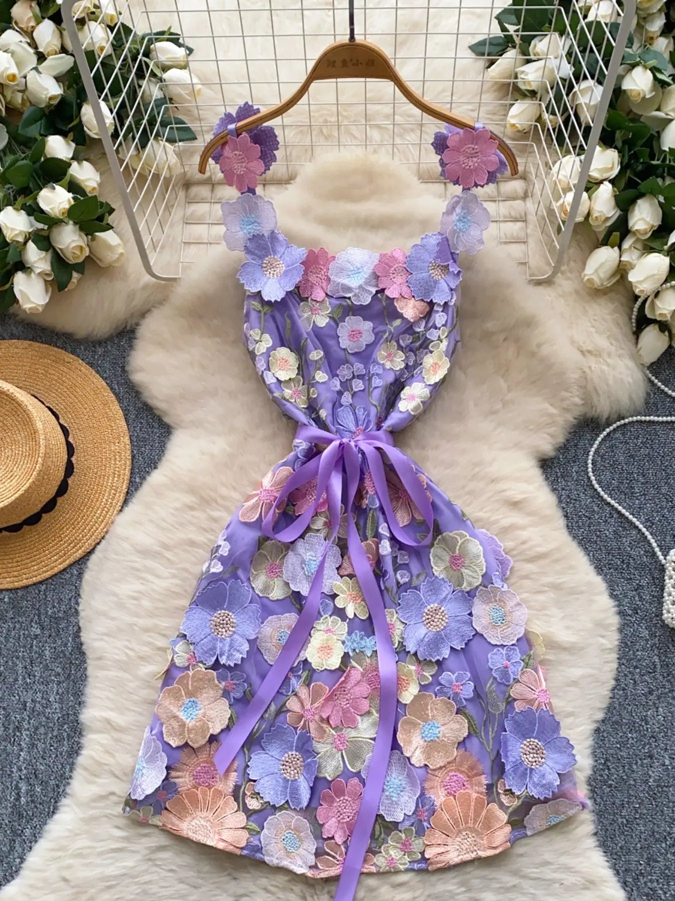Floral Tie Waist Mini Dress Trendsi