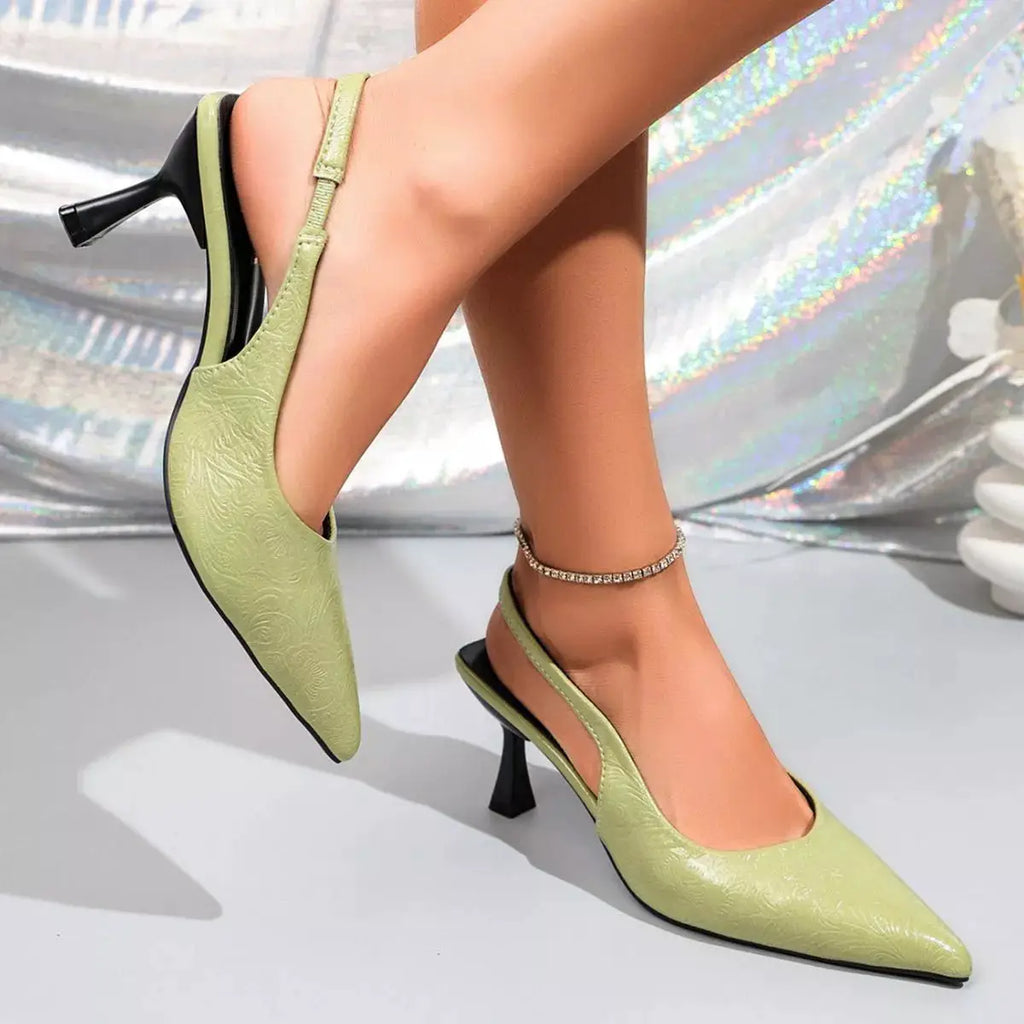 PU Leather Pointed Toe Slingback Kitten Heel Pumps — Parfymia