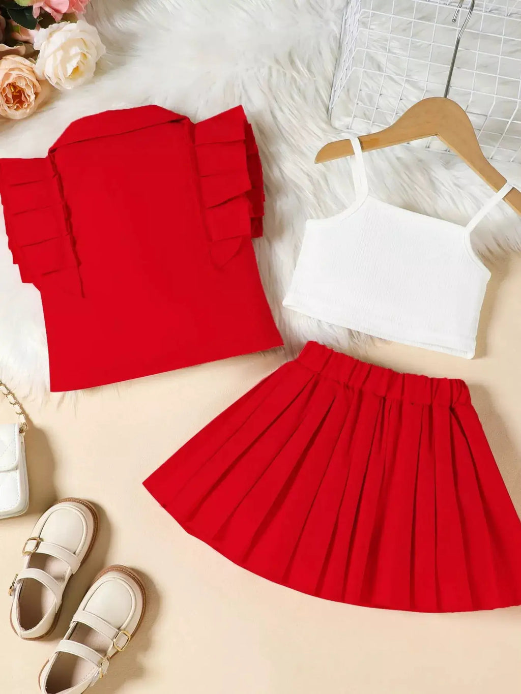Girls Cami Top And Button Detail Pleated Skirt Set — Parfymia