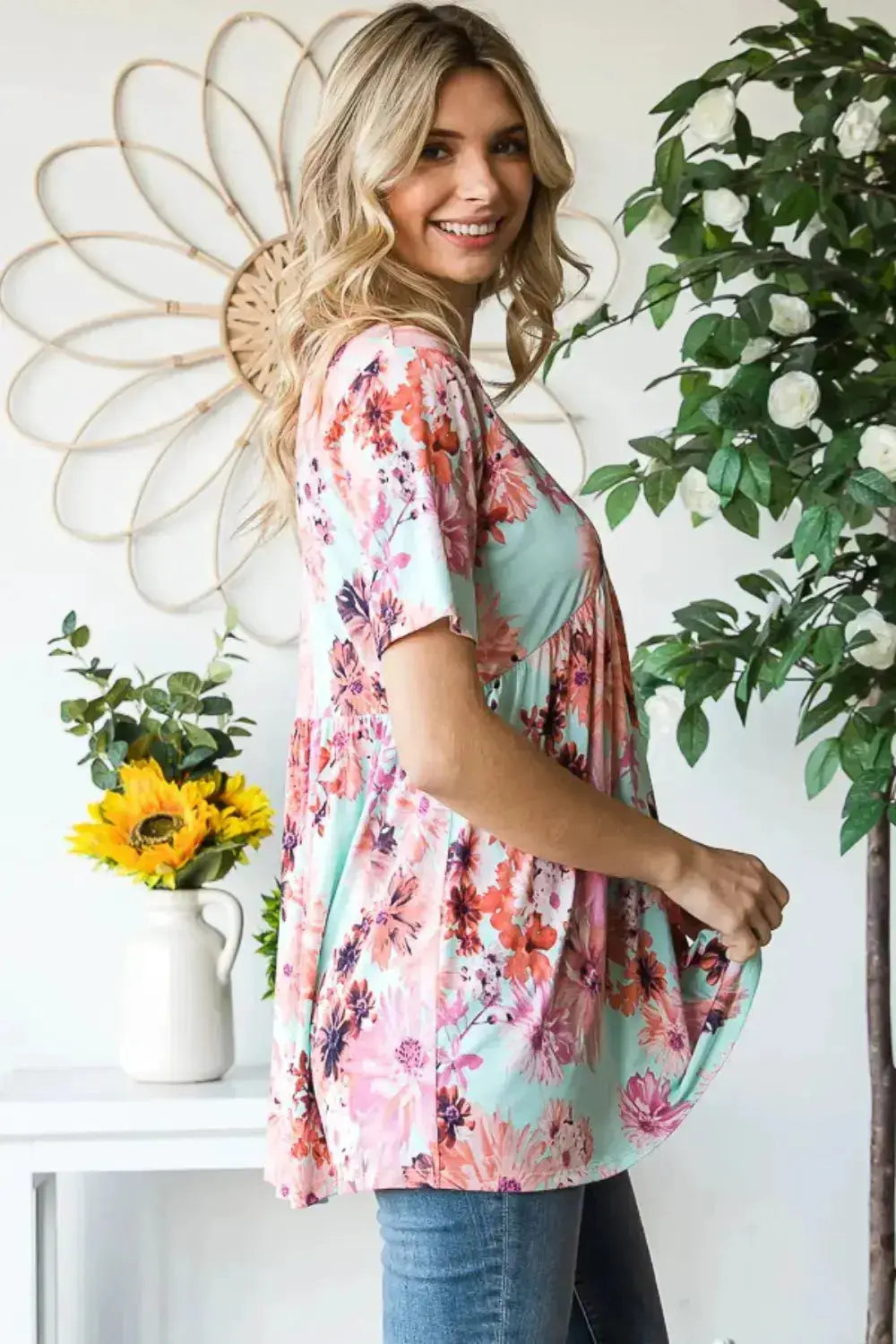 Floral V-Neck Babydoll Blouse by Heimish by Parfymia