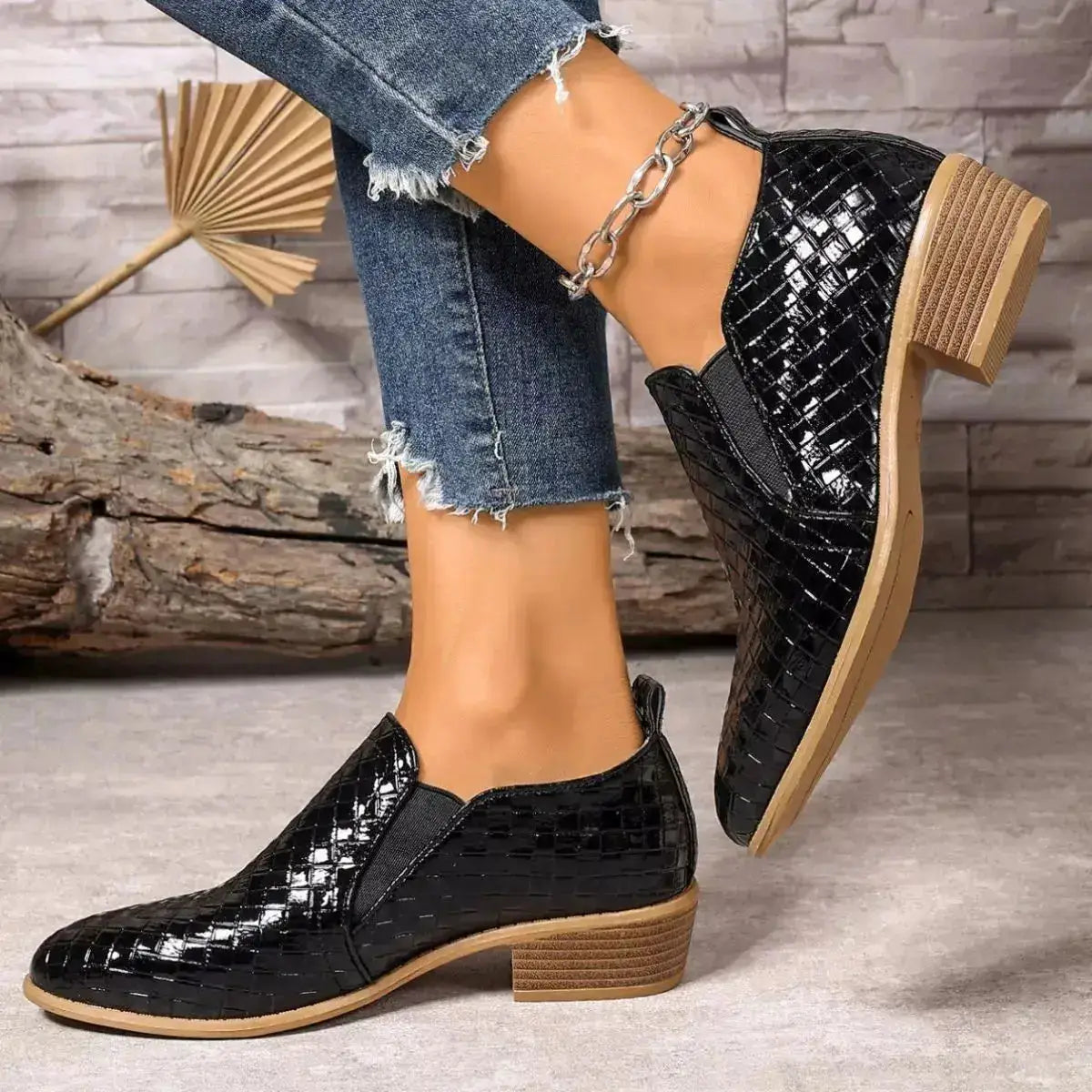 PU Leather Point Toe Block Heels Ankle Boots by Parfymia