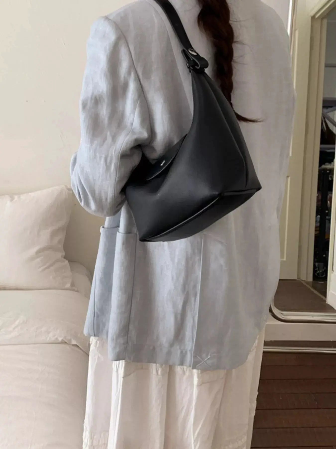 Mini PU Leather Crescent Shoulder Bag with Adjustable Strap — Parfymia