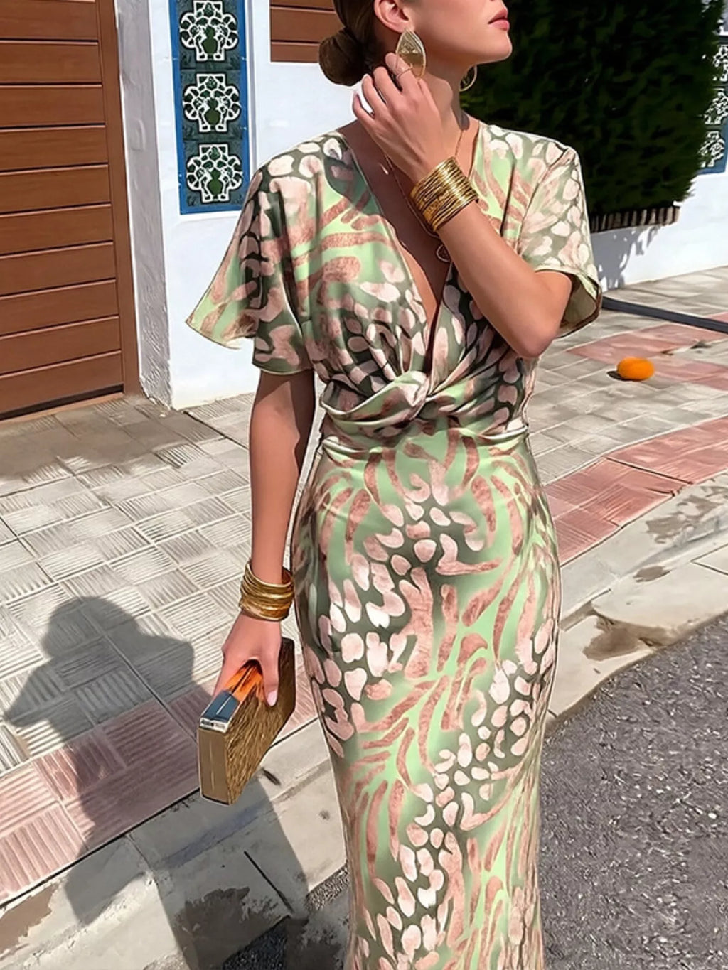 Women's Maxi Dress – Twist-Front Animal Print