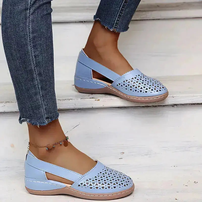 Stylish Cutout Round Toe PU Leather Loafers by Parfymia