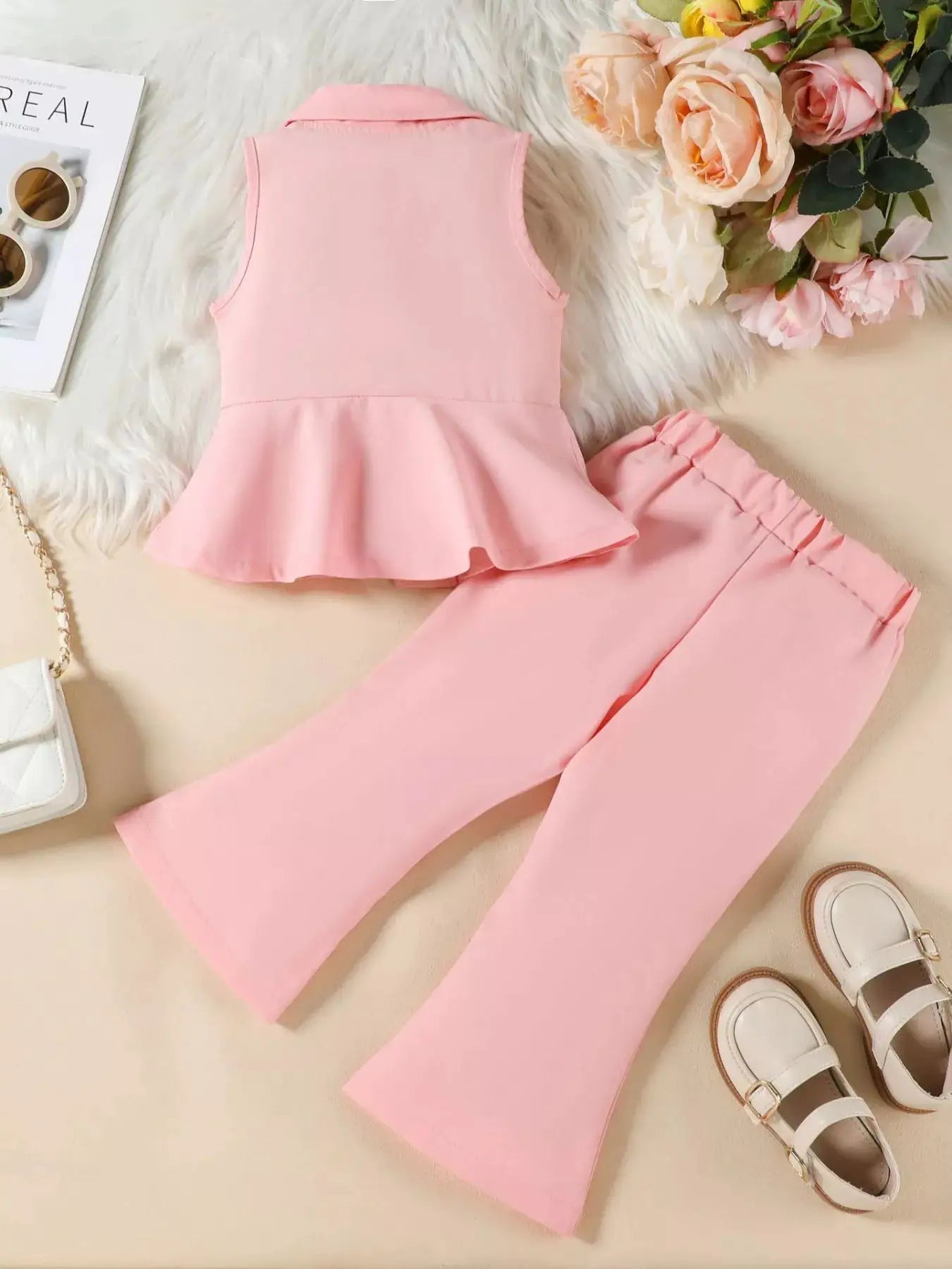 Pink Sleeveless Blazer and Flare Pants Two Piece Set for Women — Parfymia