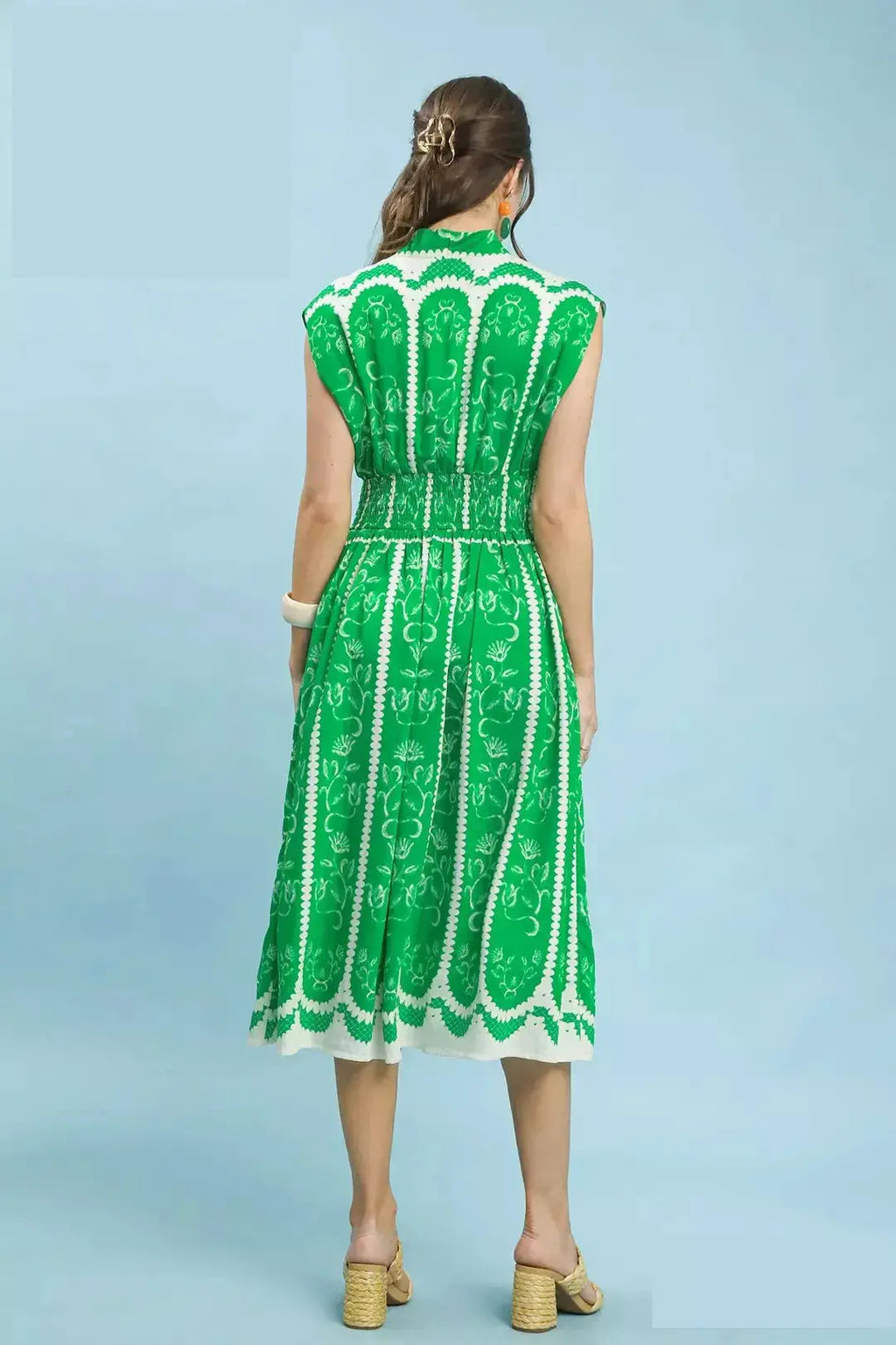 Umgee Sleeveless Smocked Midi Dress Trendsi