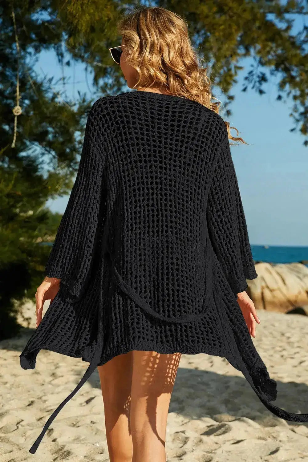 Crochet Cover Up Tie-Waist Openwork 100% Acrylic by Parfymia