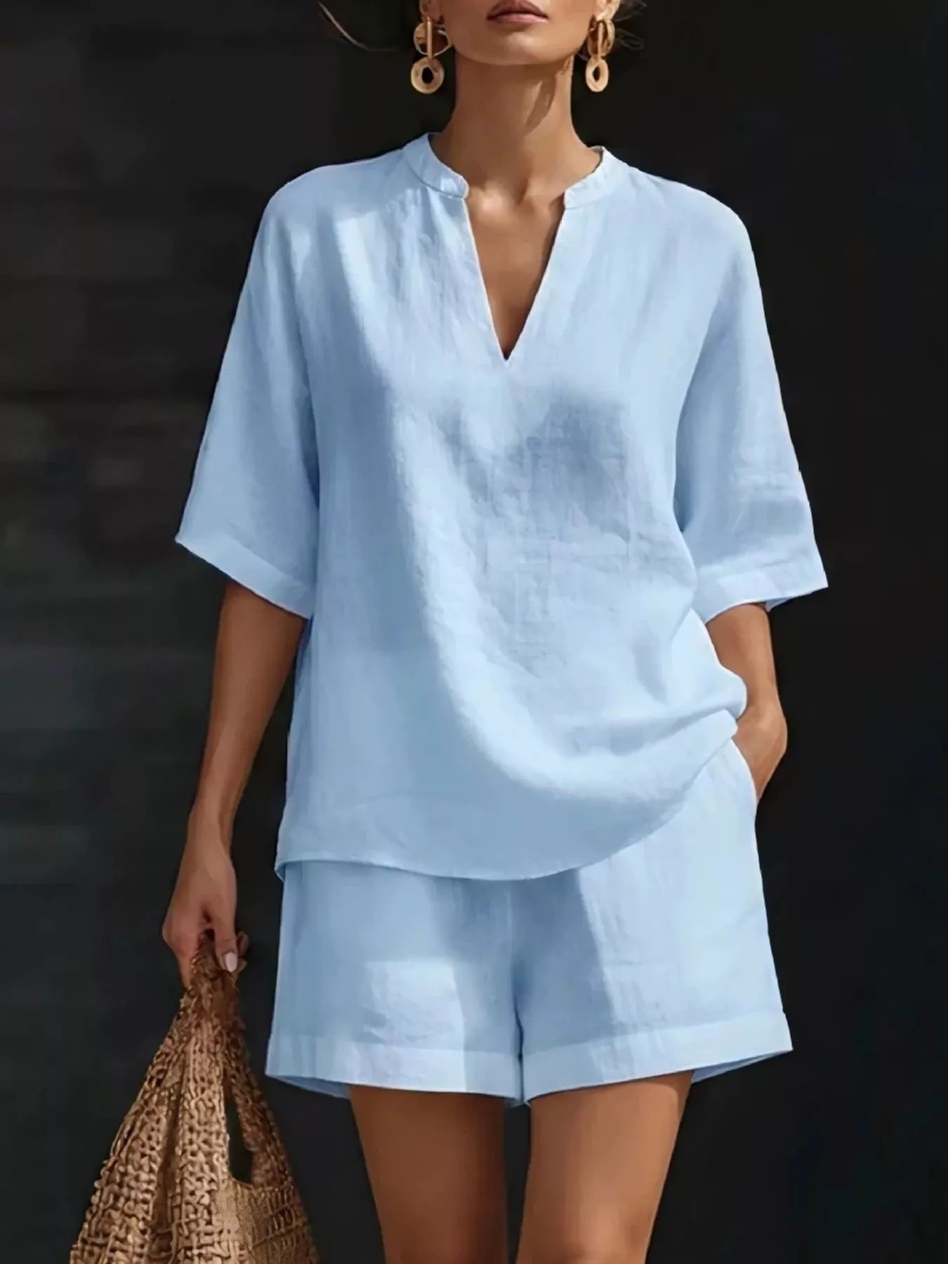 Women's Shorts Set – Notched Collar Two-Piece