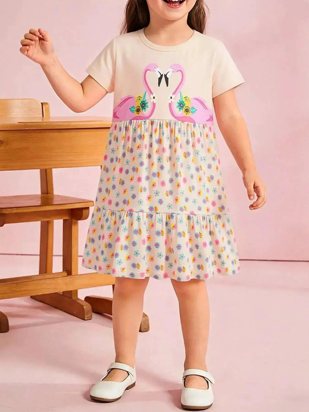 Flamingo Print Casual Dress for Children by Parfymia
