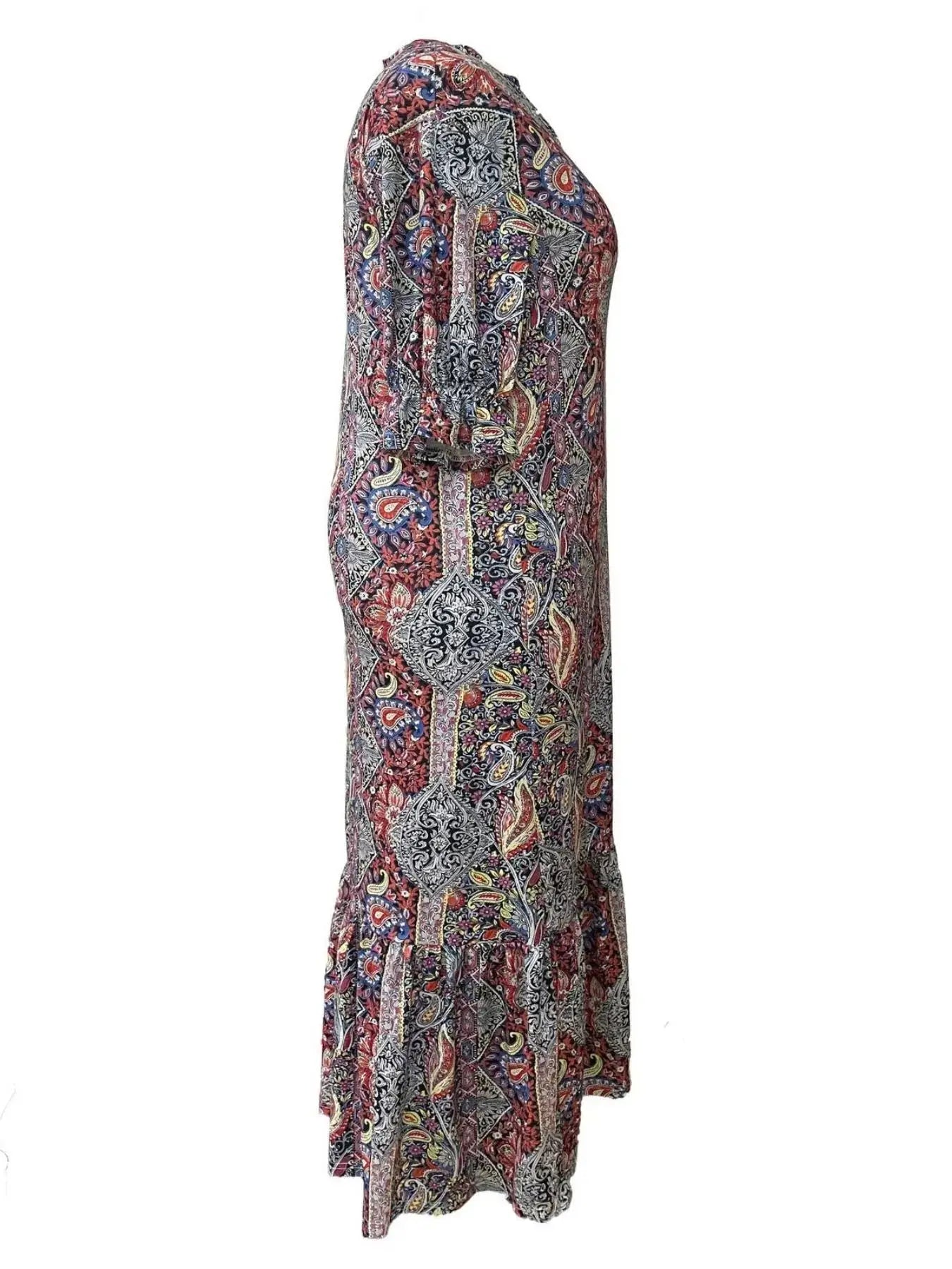 Full Size Bohemian Paisley Print Ruffle Hem Midi Dress Plus Size Trendsi