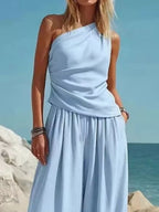 Women's Pants Set – One-Shoulder Top & Wide Leg