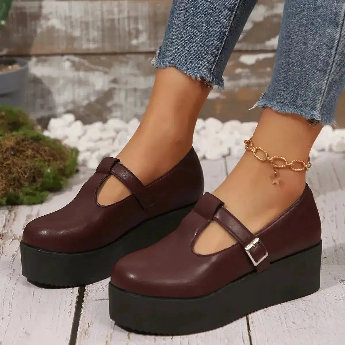 Round Toe PU Leather Platform Loafers for Women by Parfymia