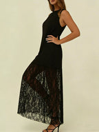 Women's Plus Size Sleeveless Lace Trim Maxi Dress