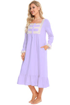 Women's Night Dress – Lace Square Neck Flounce Sleeve