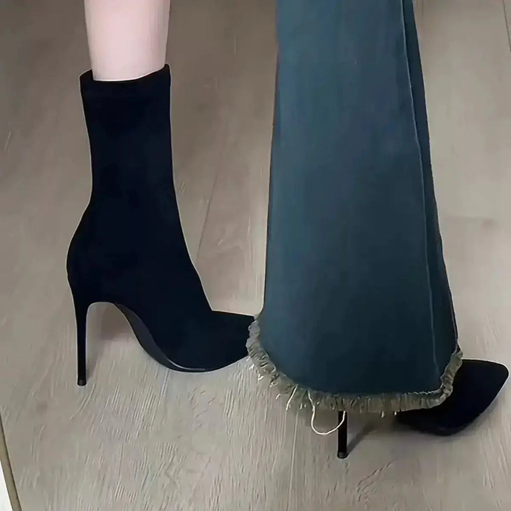 Suede Stiletto Boots with Pointed Toe by Parfymia