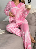 Women's Loungewear Set Striped Button-Front Top