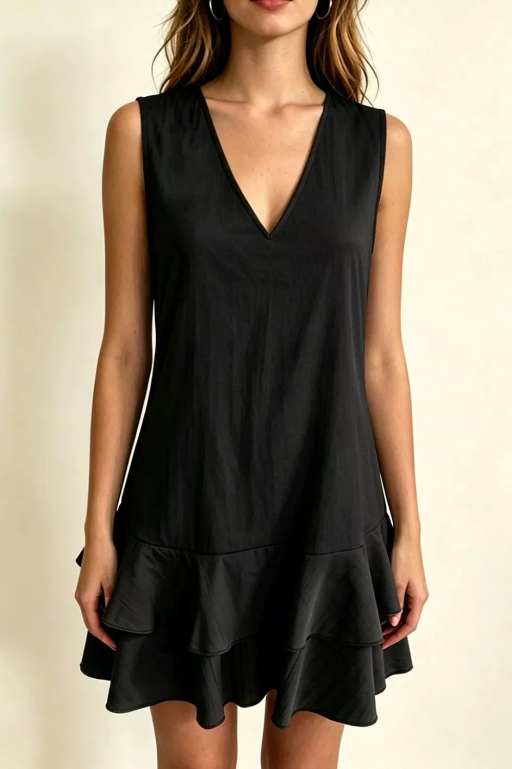 Women's Mini Dress – Ruffle Hem V-Neck