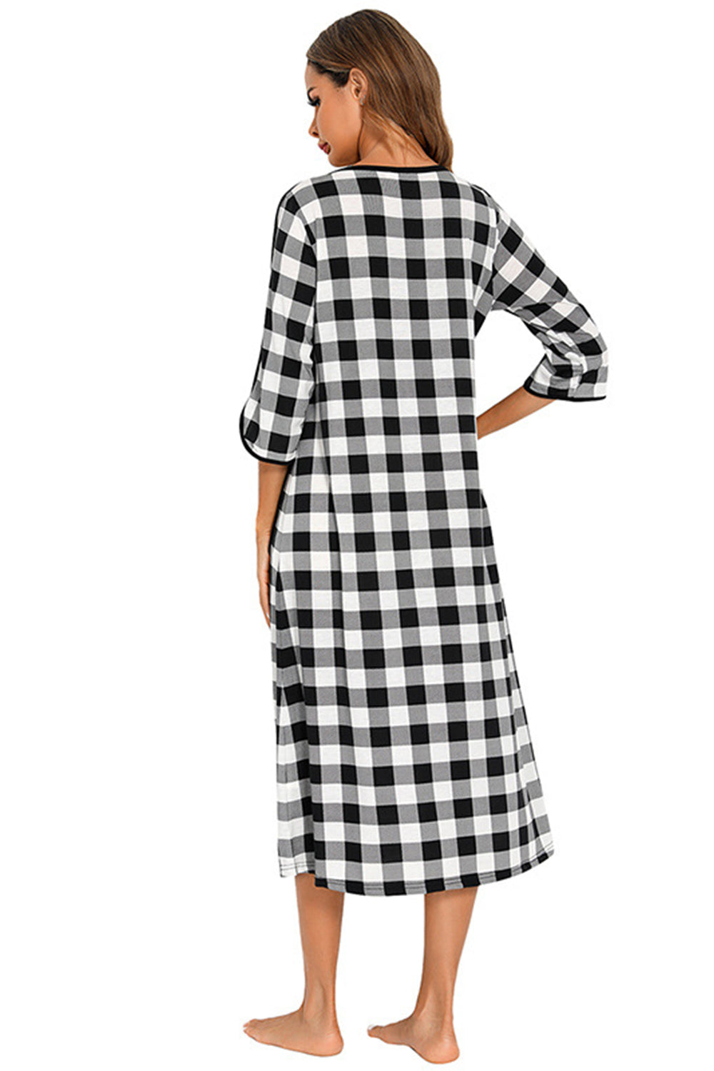 Women's Midi Dress – Round Neck Three-Quarter Sleeve