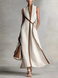 Full Size Contrast Trim Sleeveless Maxi Dress Plus Size Trendsi