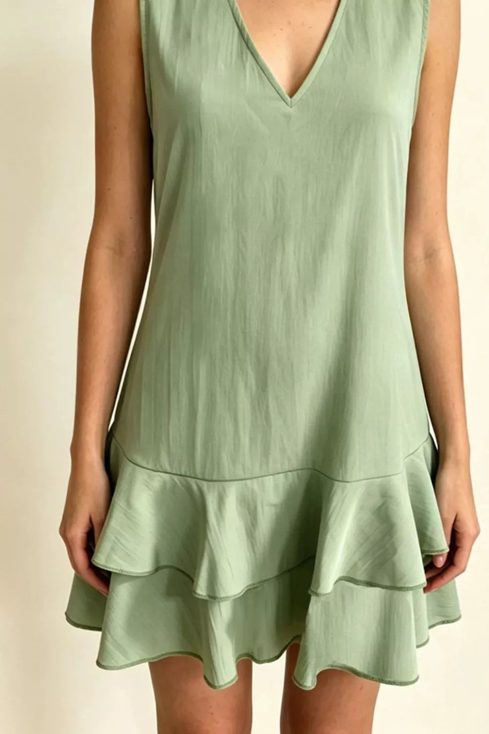 Women's Mini Dress – Ruffle Hem V-Neck