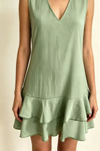 Women's Mini Dress – Ruffle Hem V-Neck