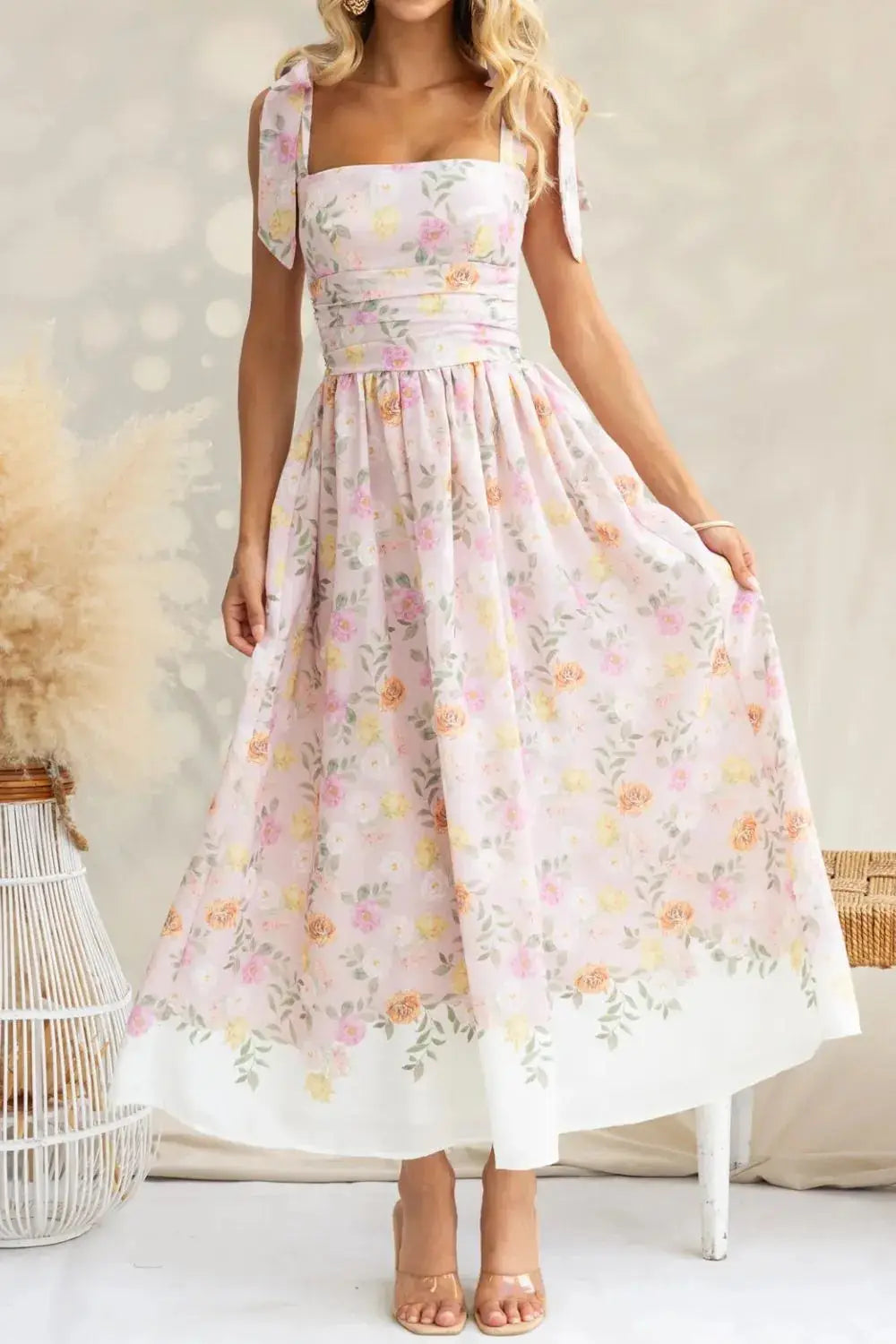 Printed Tie Shoulder Midi Cami Dress Trendsi