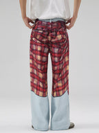 Men's Full Size Plaid Patchwork Wide Leg Jeans Plus Size