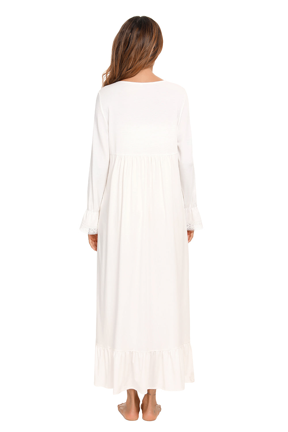 Women's Night Dress – Lace Square Neck Flounce Sleeve