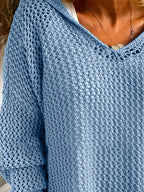 Openwork Long Sleeve Hooded Knit Cover Up