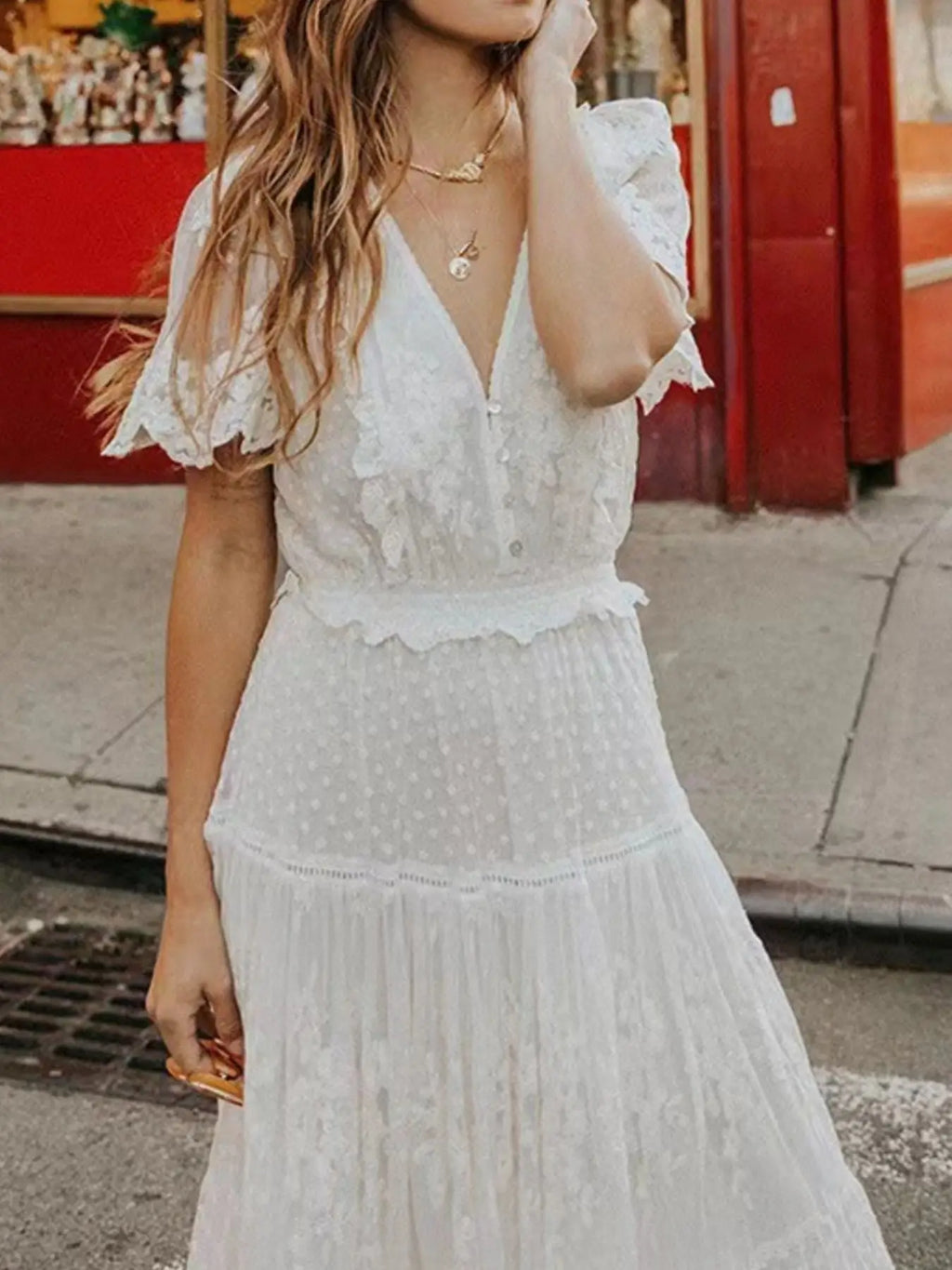 Full Size Lace Bohemian Short Sleeve Maxi Dress Plus Size Trendsi