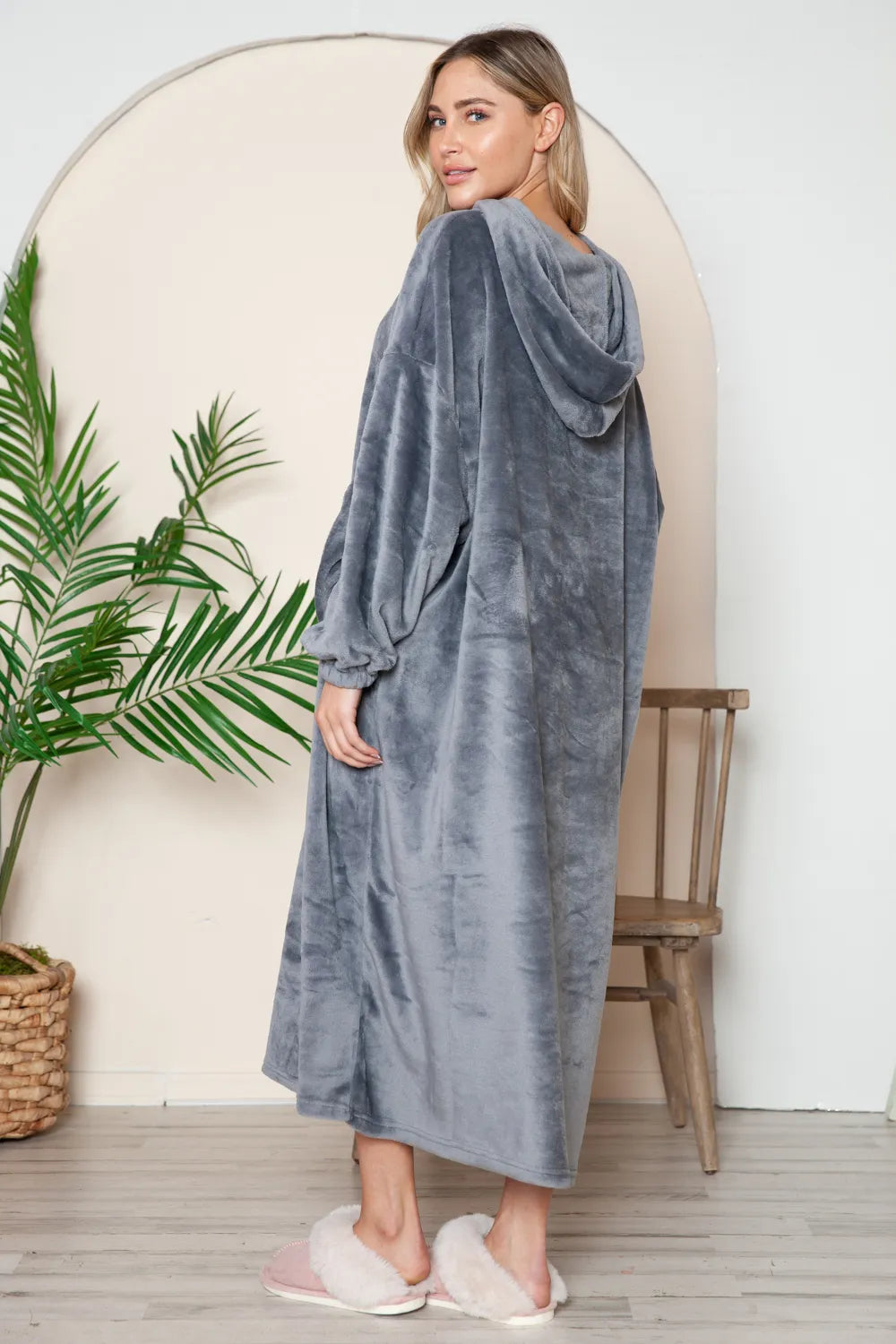 Women's Hooded Midi Lounge Dress with Pockets