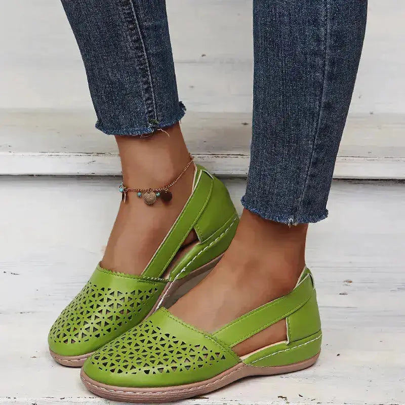 Stylish Cutout Round Toe PU Leather Loafers by Parfymia