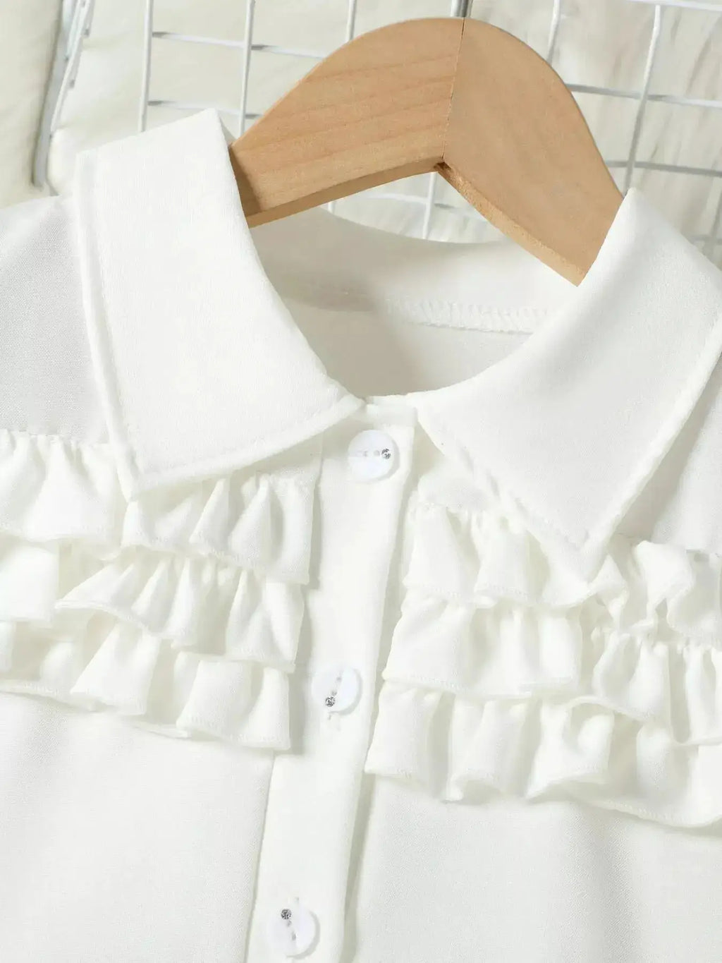 Girls White Puff Sleeve Ruffle Button Top With Black Pleated Skirt Set — Parfymia