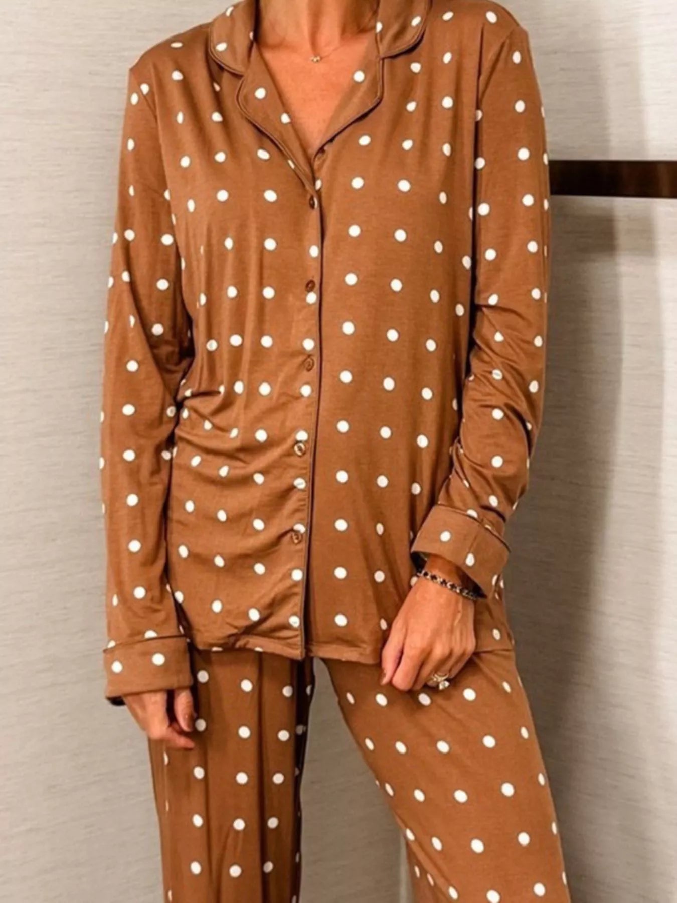 Women's Polka Dot Button-Down Loungewear Set