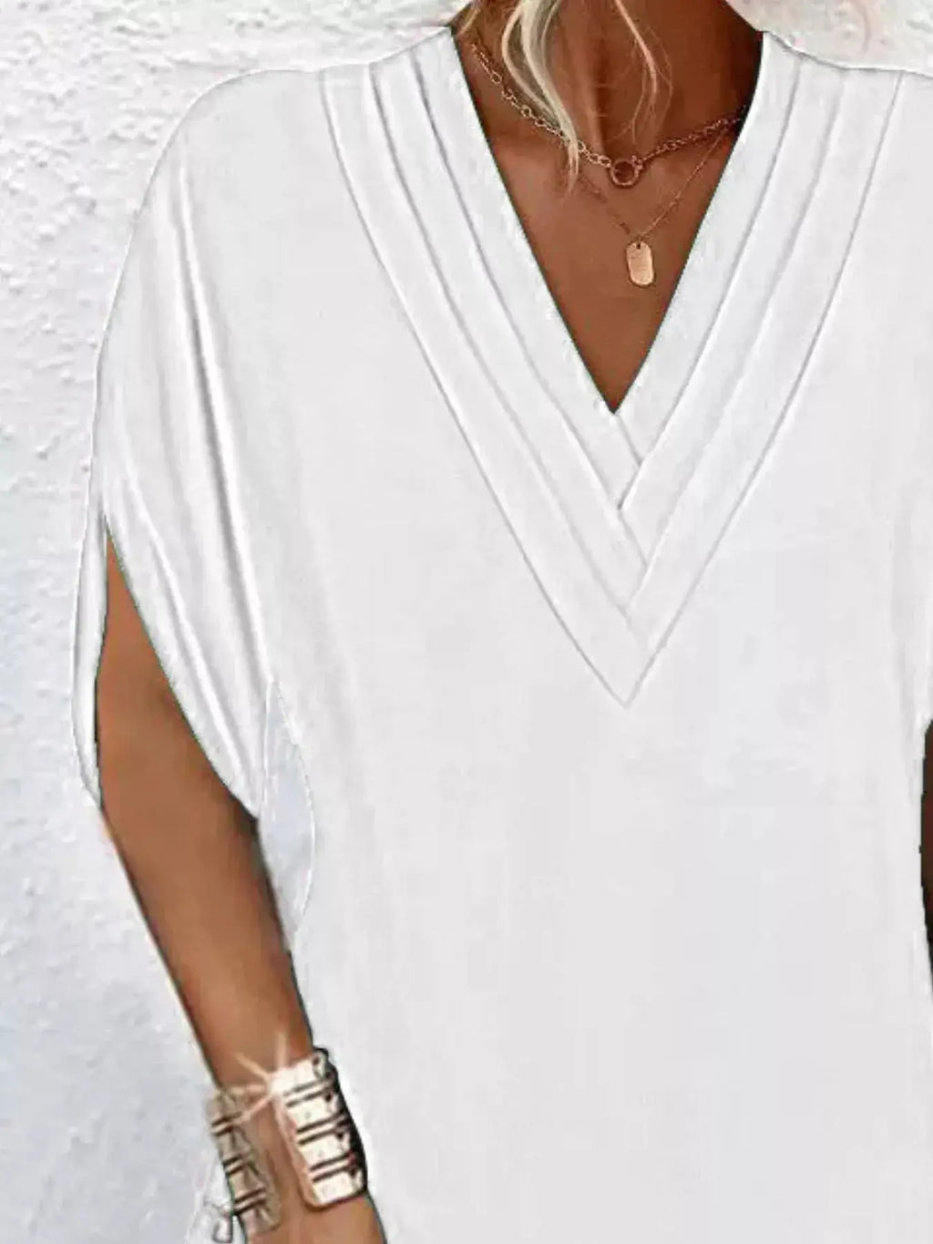 Full Size V-Neck Slit Sleeve Mini Dress Plus Size Trendsi