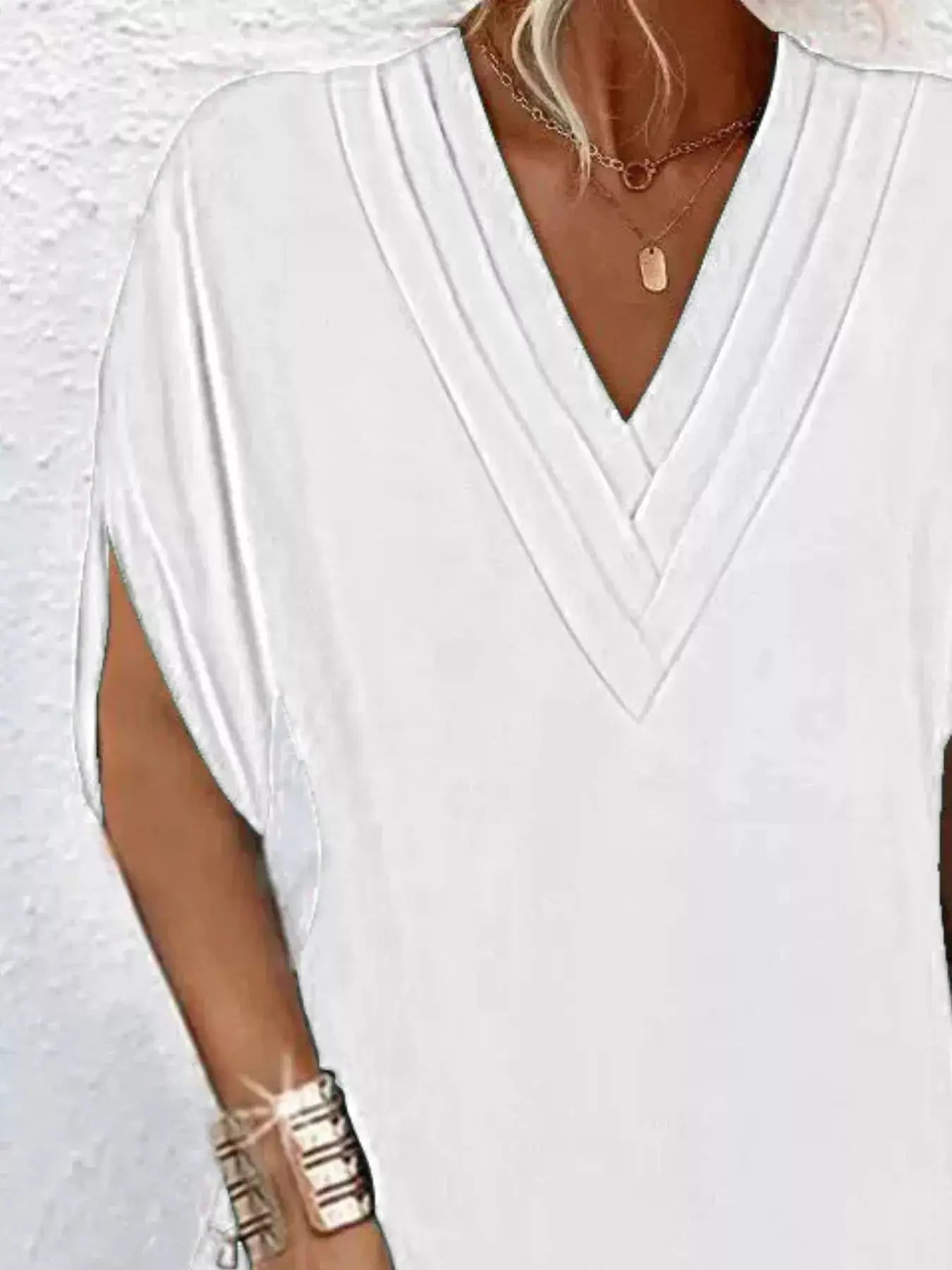 Full Size V-Neck Slit Sleeve Mini Dress Plus Size Trendsi