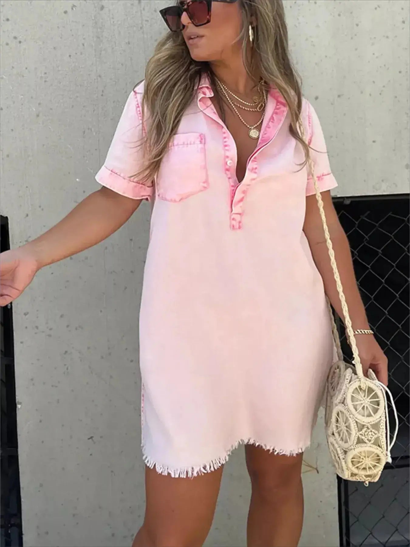 Full Size Raw Hem Short Sleeve Dress Plus Size Trendsi