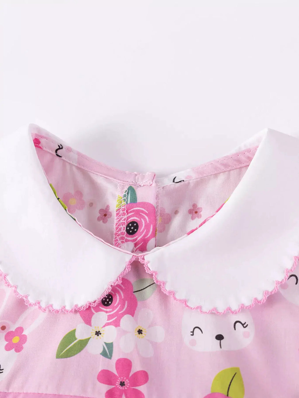 Pink Bunny Floral Print Peter Pan Collar Dress for Girls — Parfymia
