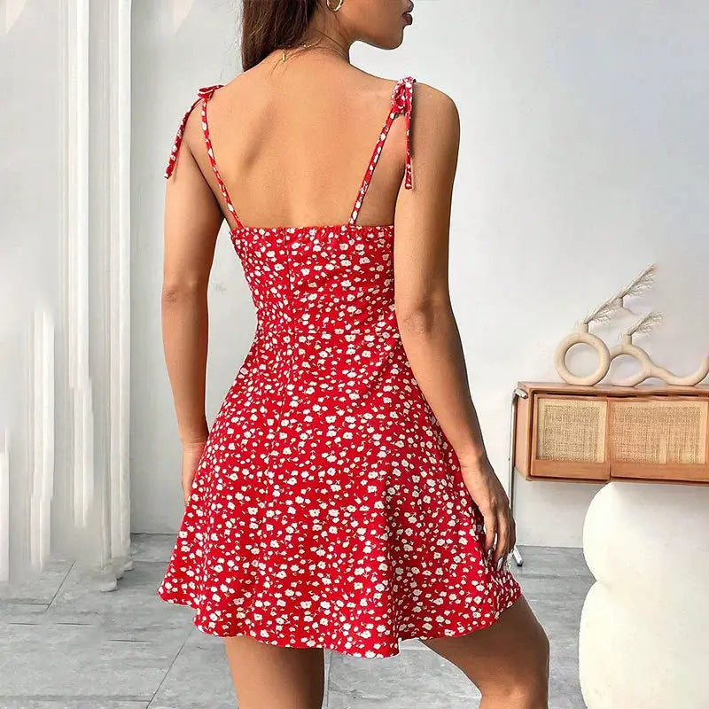 Floral Print Summer Dress – A-Line Waist-Trimming Women's Casual Dress Dropshipman