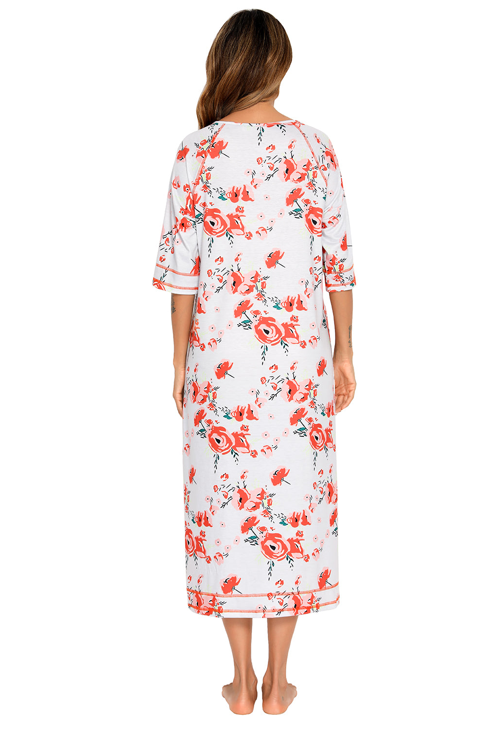 Women's Printed Slit Night Dress with Pockets