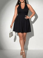 Women's Halter Dress with Lace Trim A-Line
