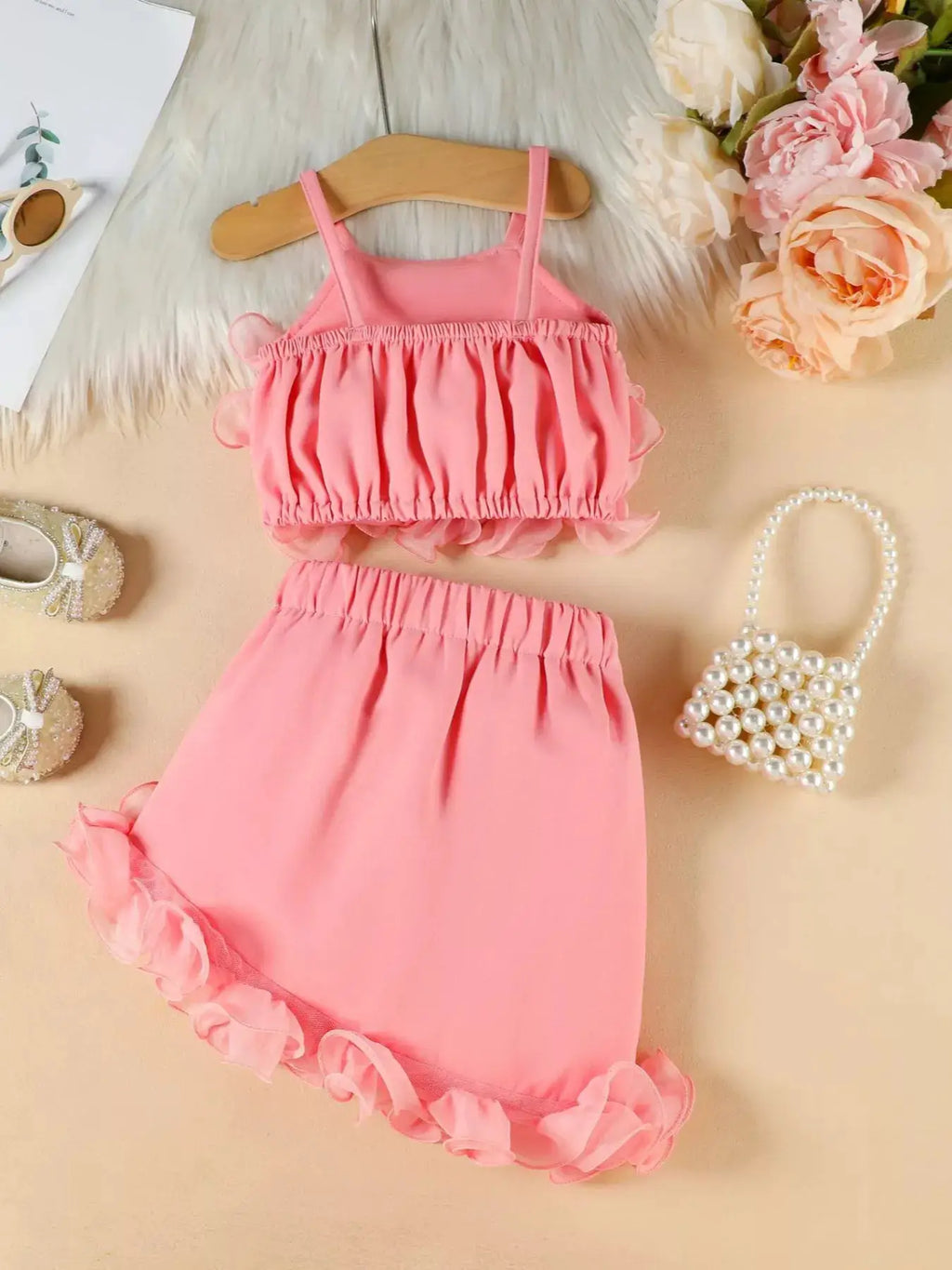 Girls Ruffled Trim Cami Top and Skirt Set Two Piece Outfit — Parfymia